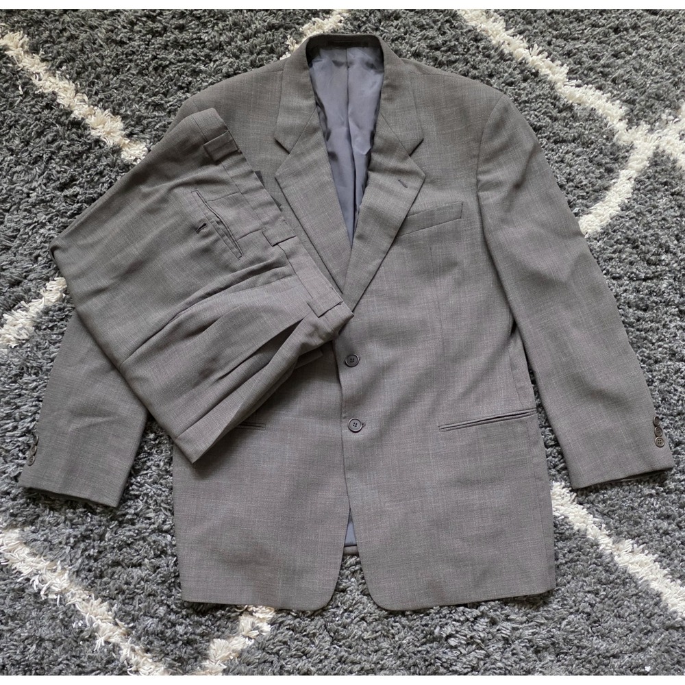 Giorgio Armani Le Collezioni Men Check Pleated Pant Suit Wool Gray Brown 44R